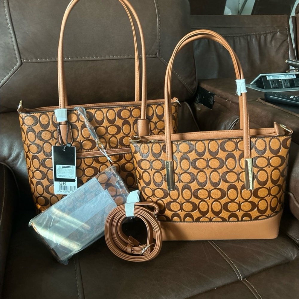 Fashion 3 Piece Dark Tan Shoulder Bags with Wallet NWT